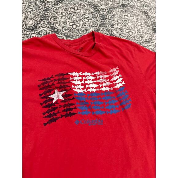 Columbia PFG Tshirt American Flag Size Medium Short Sleeve - Picture 3 of 5